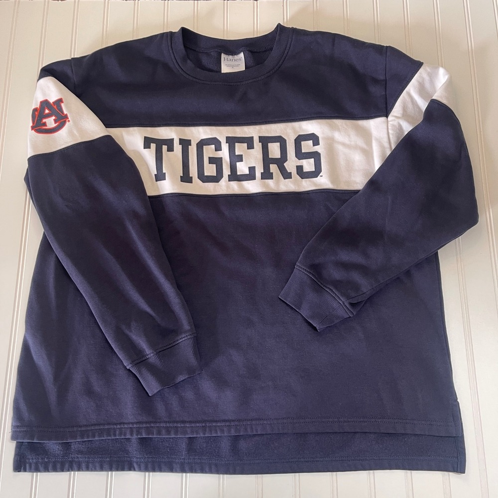 Hanes Auburn Tigers Sweatshirt Womens XL Navy Blue White Colorblock Crewneck